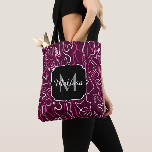 Hot pink damascus abstract swirls Custom Monogram Tasche (Von Nahem)