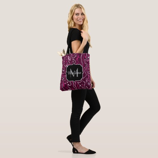 Hot pink damascus abstract swirls Custom Monogram Tasche (Am Model)