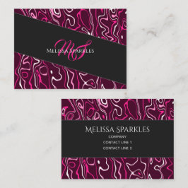 Hot pink damascus abstract swirls Custom Monogram Visitenkarte