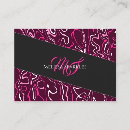 Hot pink damascus abstract swirls Custom Monogram Visitenkarte (Vorderseite)