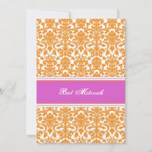 Hot Pink Damask Bat Mitzvah Einladungen