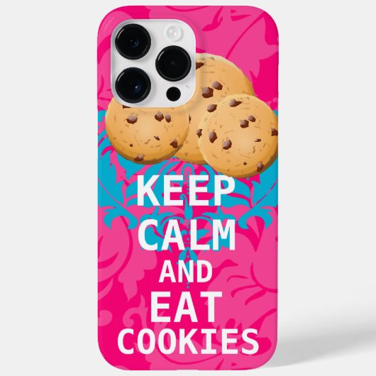 Hot Pink Damask BEHALTE CALM UND isst Cookies Case-Mate iPhone Hülle (Rückseite)