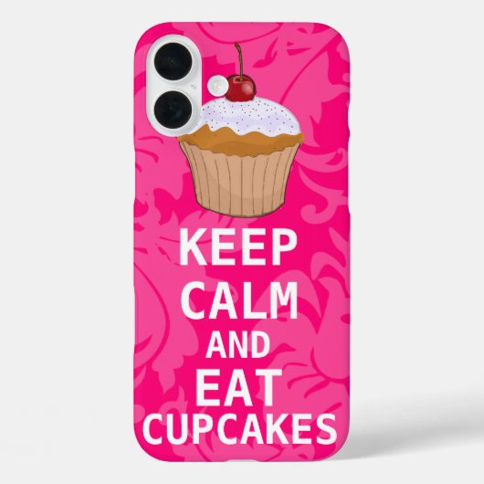Hot Pink Damask BEHALTEN CALM UND Cupcakes essen Case-Mate iPhone Hülle (Rückseite)