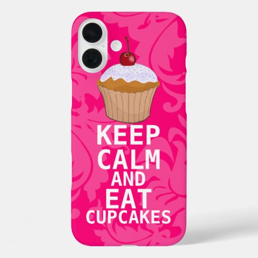 Hot Pink Damask BEHALTEN CALM UND Cupcakes essen Case-Mate iPhone Hülle (Rückseite)