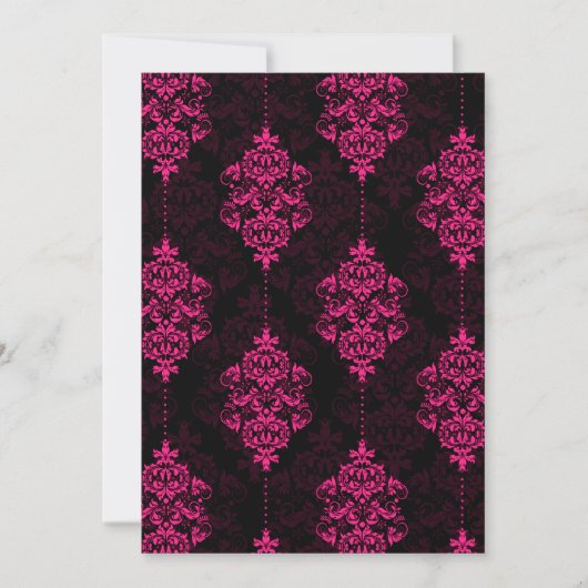 Hot Pink Damask & Black Wedding Einladung (Vorderseite)