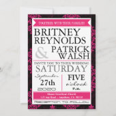 Hot Pink Damask & Black Wedding Einladung (Rückseite)