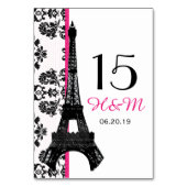 HOT PINK DAMASK EIFFEL TOWER PARISIAN WEDING TISCHNUMMER (Vorderseite)