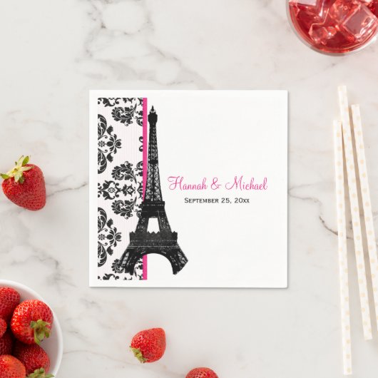 Hot Pink Damask Eiffelturm Hochzeit Serviette (Beispiel)