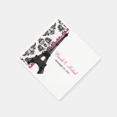 Hot Pink Damask Eiffelturm Hochzeit Serviette (Ecke)