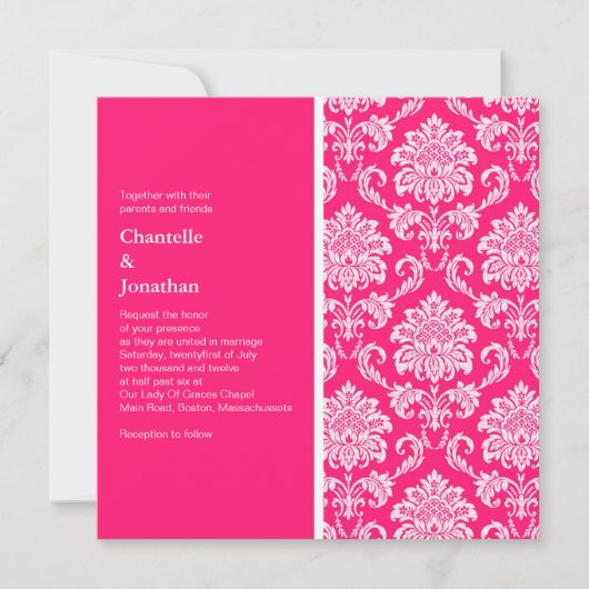 Hot Pink Damask Einladung (Vorderseite)