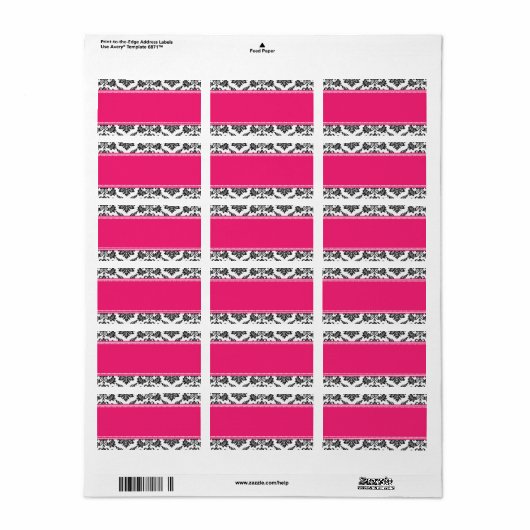 Hot Pink Damask Hochzeitadressen-Labels Adressaufkleber (Vorne)