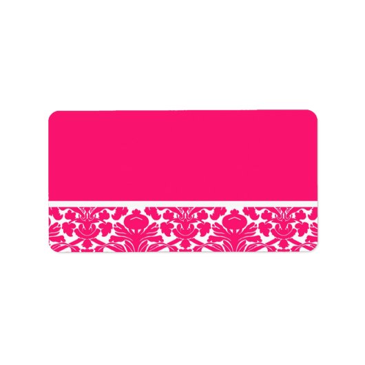 Hot Pink Damask Hochzeitadressen-Labels Adressaufkleber (Vorne)