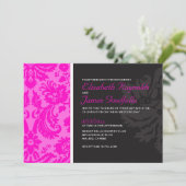 Hot Pink Damask Hochzeitsempfang Einladung (Stehend Vorderseite)