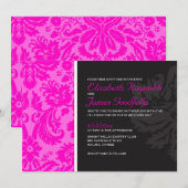 Hot Pink Damask Hochzeitsempfang Einladung (Vorne/Hinten)