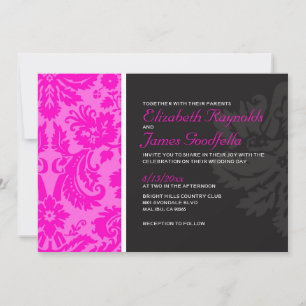 Hot Pink Damask Hochzeitsempfang Einladung