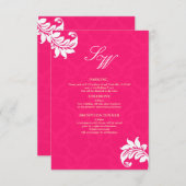 Hot-Pink-Damask-Hochzeitskarte Begleitkarte (Vorne/Hinten)
