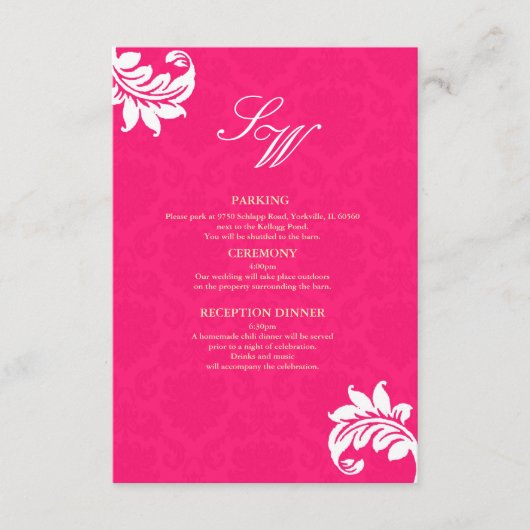 Hot-Pink-Damask-Hochzeitskarte Begleitkarte (Vorderseite)