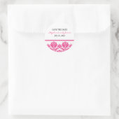 Hot Pink Damask Hochzeitskleber Runder Aufkleber (Tasche)