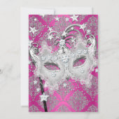Hot Pink Damask Maskerade Einladen Einladung (Rückseite)