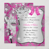 Hot Pink Damask Maskerade Einladen Einladung (Vorne/Hinten)