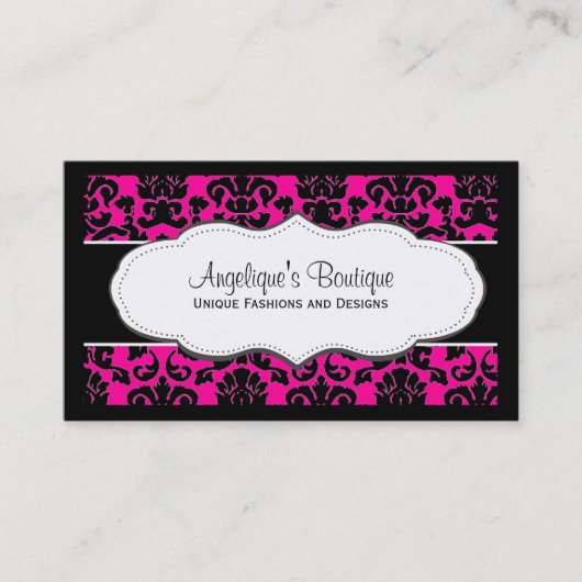 Hot Pink Damask mit schwarzem Rahmen Business Card Visitenkarte (Vorderseite)