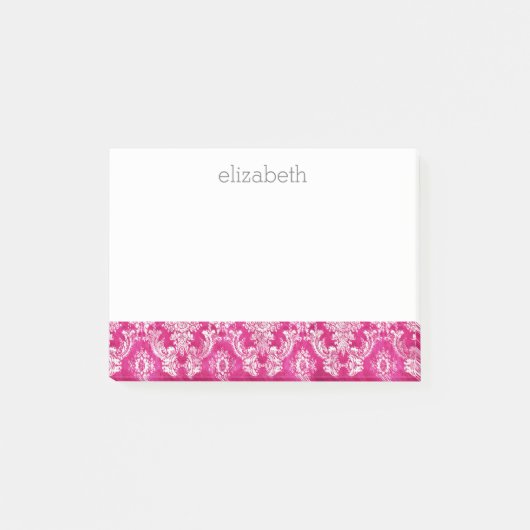 Hot Pink Damask Muster - Name des Skripts Post-it Klebezettel (Vorderseite)