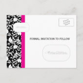 Hot Pink Damask Save the Date Ankündigungspostkarte (Rückseite)