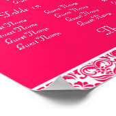 Hot-Pink-Damask-Sitzkarte für den Empfang Poster (Ecke)