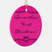 Hot Pink Damask Spitzen Personalisierter Name Orna Keramik Ornament (Rechts)