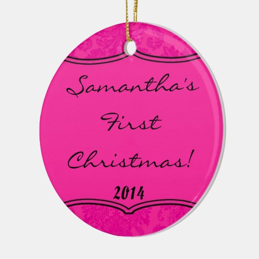Hot Pink Damask Spitzen Personalisierter Name Orna Keramik Ornament (Links)