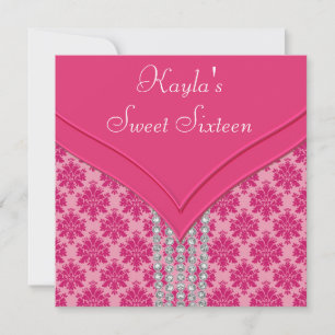 Hot Pink Damask Sweet 16 Party Einladung