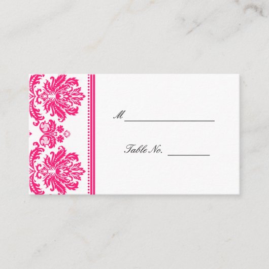 Hot-Pink-Damaskus-Hochzeitsplätze Platzkarte (Vorderseite)