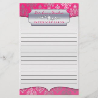 Hot Pink Dashing Damask Lined Business Stationär Briefpapier