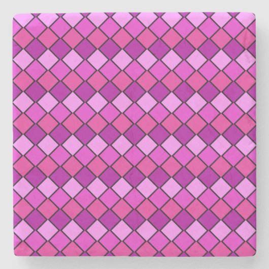 Hot Pink Diamond Checked Square Untersetzer (Vorderseite)
