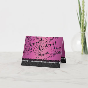 Hot Pink Diamond & Damask sweet16 Thank You card Dankeskarte