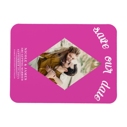 Hot Pink Diamond Foto Wedding Save the Date Magnet (Horizontal)