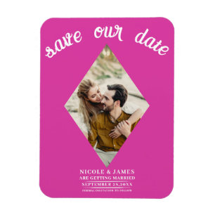 Hot Pink Diamond Foto Wedding Save the Date Magnet