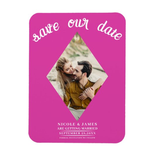 Hot Pink Diamond Foto Wedding Save the Date Magnet (Vertikal)