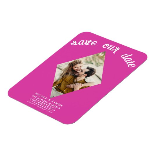 Hot Pink Diamond Foto Wedding Save the Date Magnet (Linke Seite)