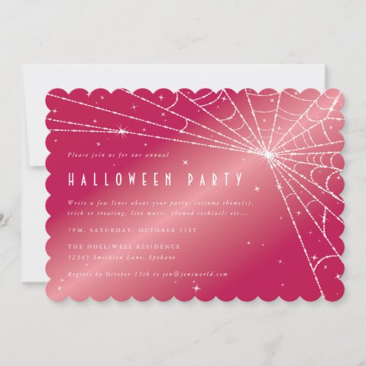 Hot Pink Diamond Spider Web-Halloween-Party Einladung (Vorderseite)