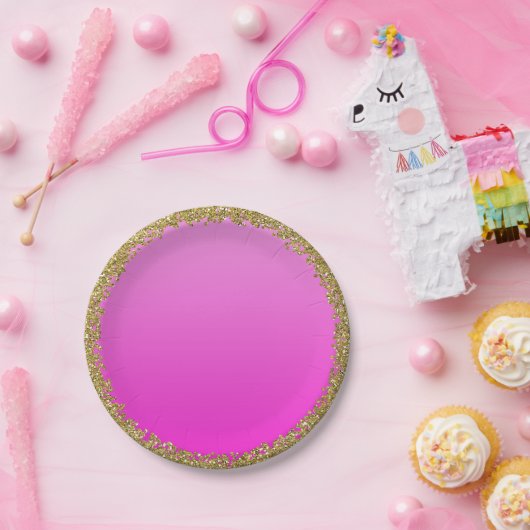 Hot Pink Dipped Gold Glitzer Glam Sparkon Party Pappteller (Party)