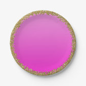 Hot Pink Dipped Gold Glitzer Glam Sparkon Party Pappteller (Vorderseite)