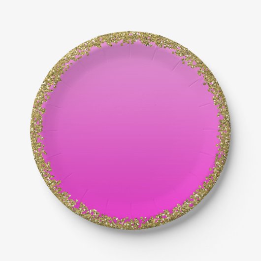 Hot Pink Dipped Gold Glitzer Glam Sparkon Party Pappteller (Vorderseite)
