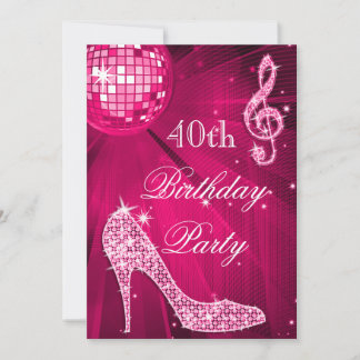 Hot Pink Disco Ball Sparkle Heelse 40. Geburtstag Einladung