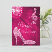 Hot Pink Disco Ball & Sparkon Heelses Brautparty Einladung (Stehend Vorderseite)
