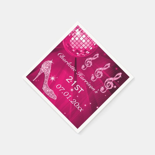 Hot Pink Disco Ball und Sparkle Heelse 21. Serviette (Ecke)