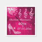 Hot Pink Disco Ball und Sparkle Heelse 40. Serviette (Vorderseite)