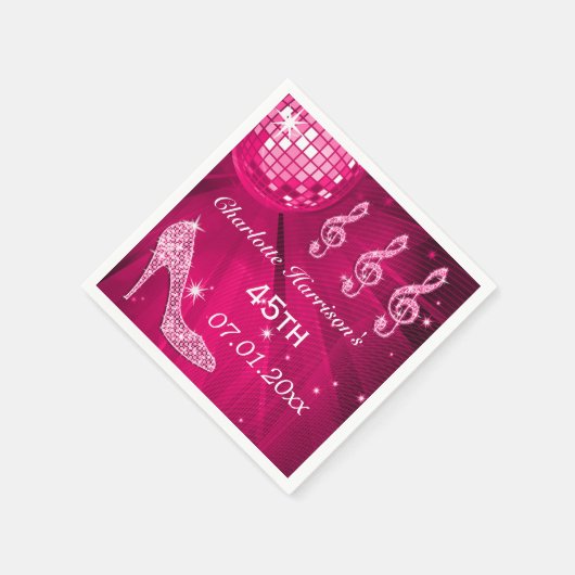 Hot Pink Disco Ball und Sparkle Heelse 45. Serviette (Ecke)