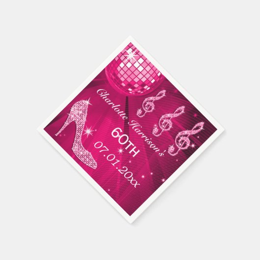 Hot Pink Disco Ball und Sparkle Heelse 60. Serviette (Ecke)