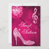 Hot Pink Disco Ball und Sparkle Heelse Sweet 16 Einladung (Vorderseite)